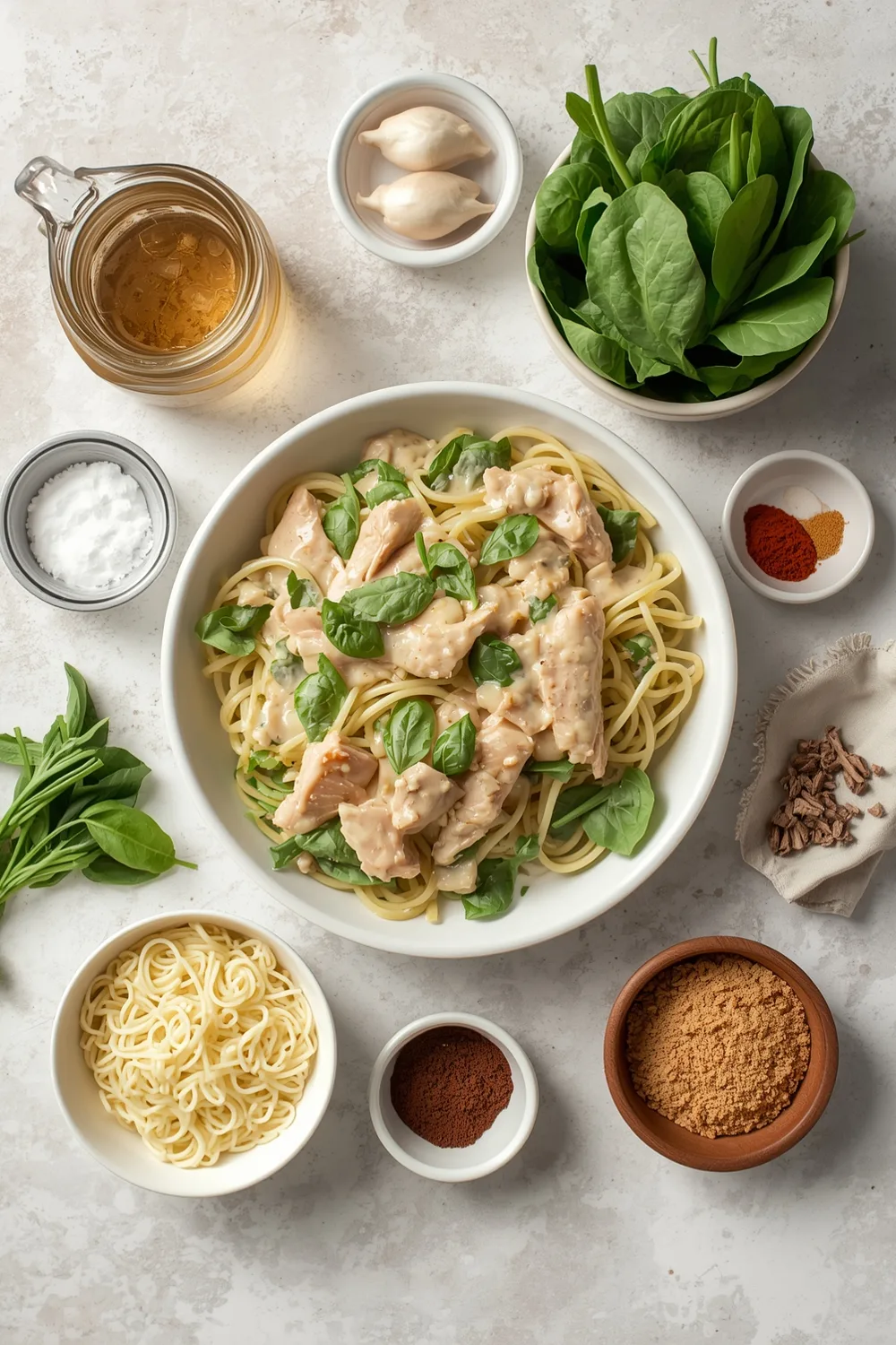 Easy Creamy Chicken and Spinach Noodle Bake