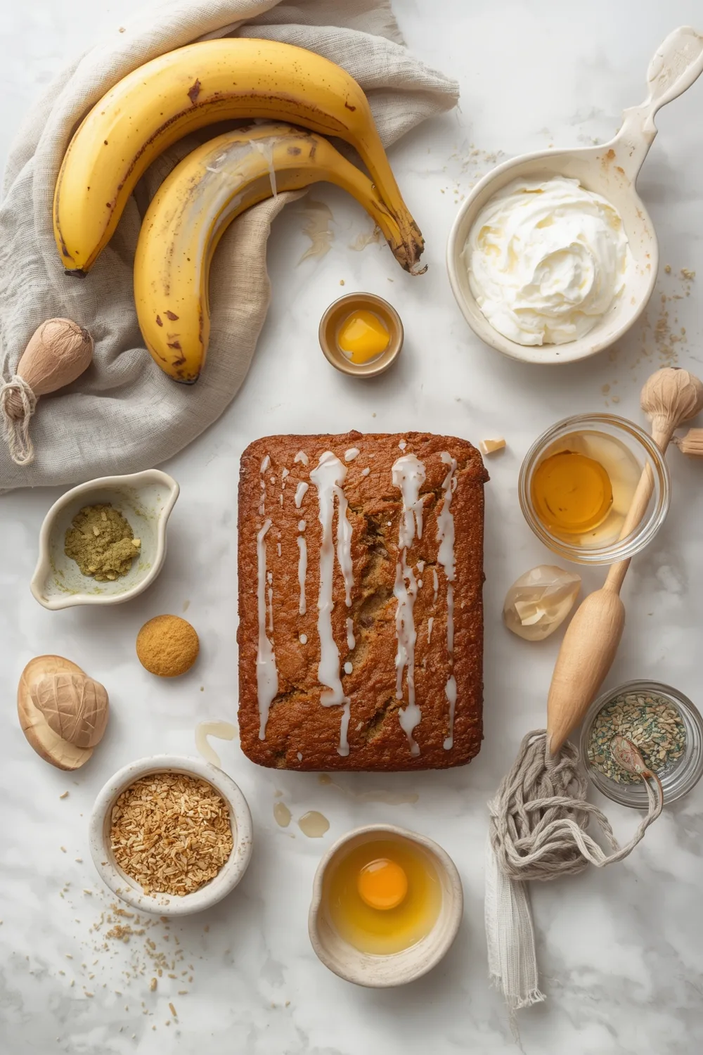Moist Banana Bread with Yogurt and Honey Drizzle