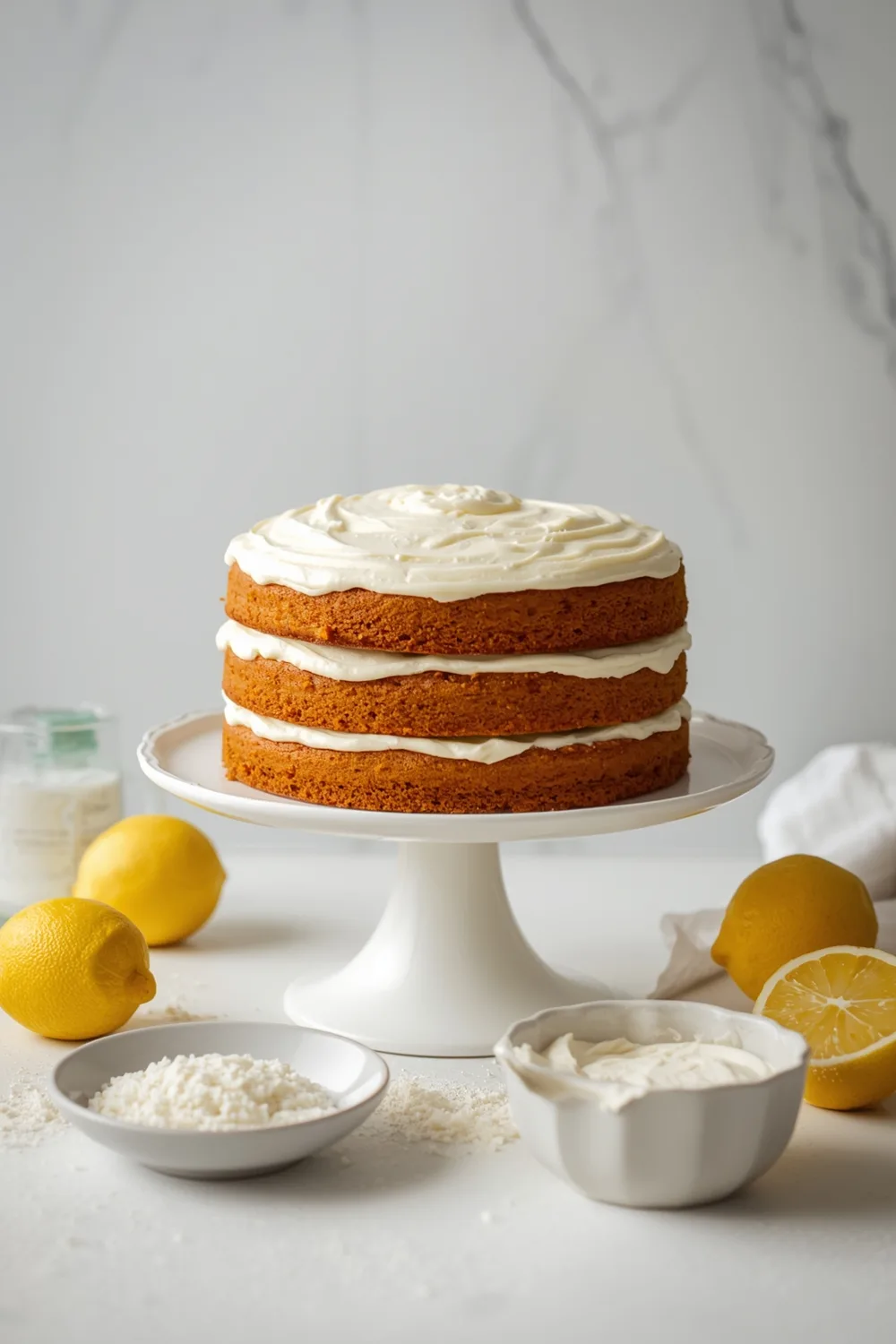 Moist Lemon Pudding Layer Cake with Creamy Topping