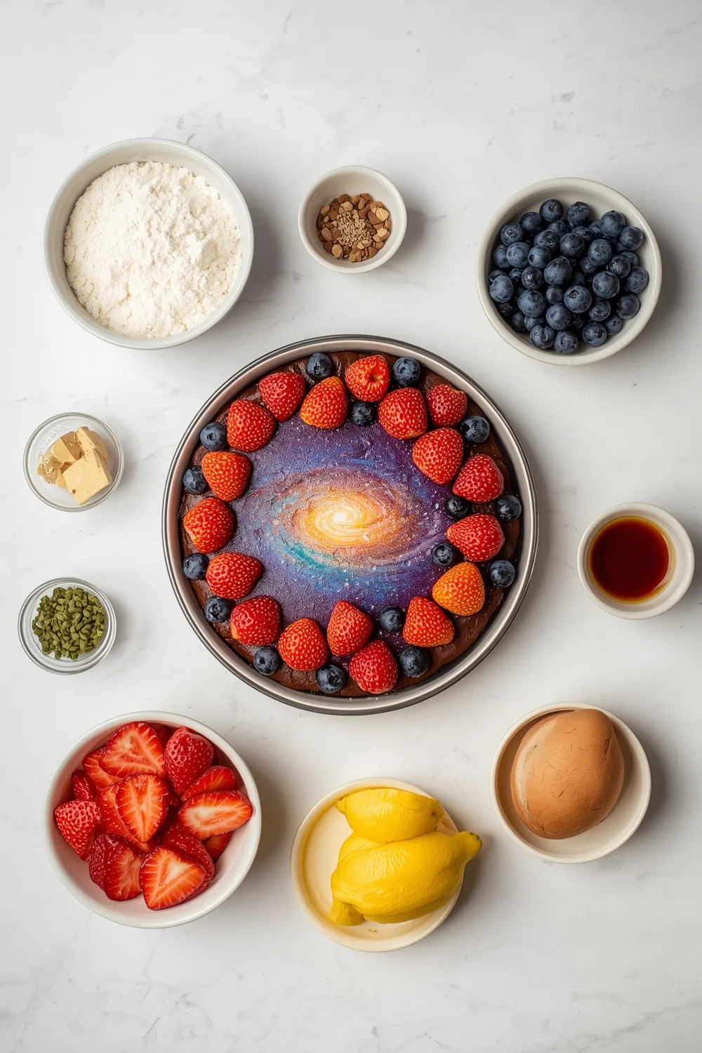 Galaxy-Themed Fruit Birthday Cake with Colorful Toppings