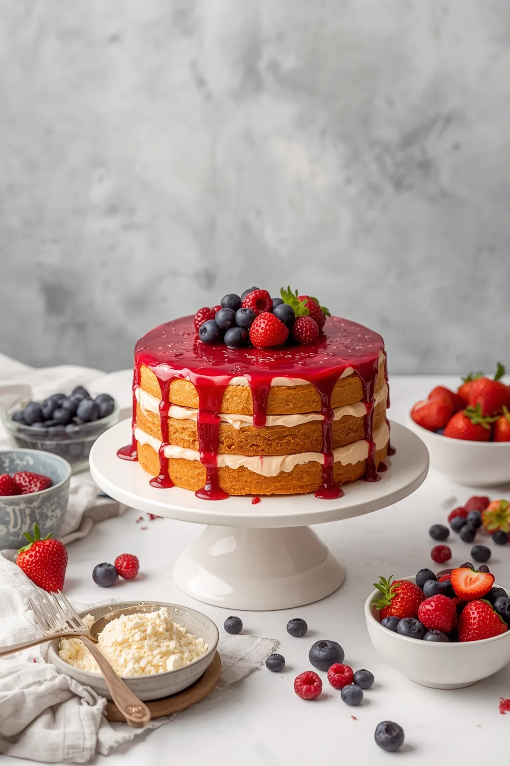 Ombre Layered Fruit Cake with Vibrant Berry Glaze