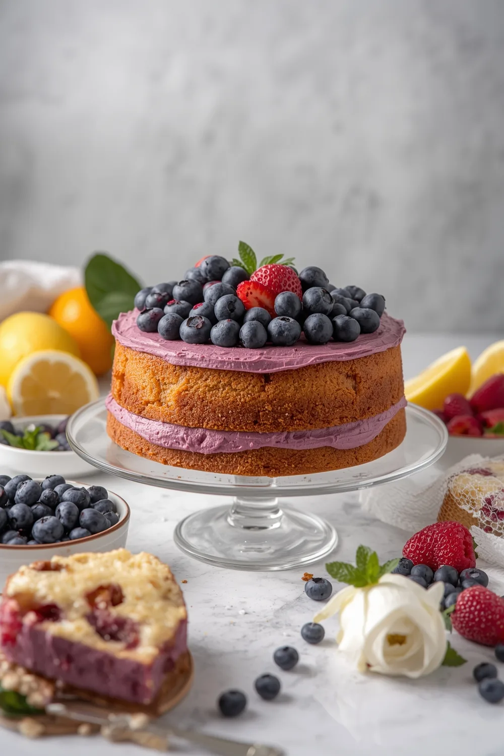 Delicious Moist Blueberry Lemon Pound Cake Recipe (12 Servings) 1 Moist Blueberry Lemon Pound Cake with Fresh Fruit Layer