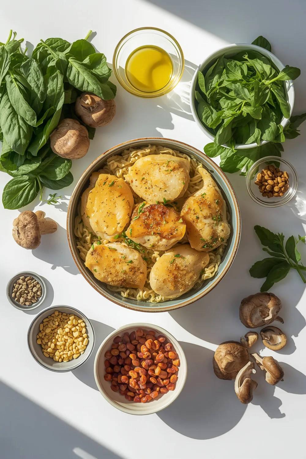 Easy Cheesy Low Carb Chicken Casserole with Spinach and Mushrooms
