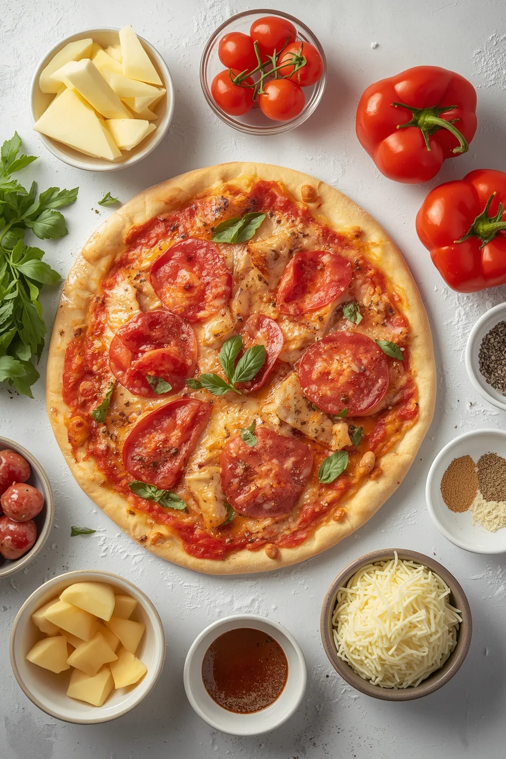 Healthy Easy Chicken Crust Pizza with Pepperoni and Cheese