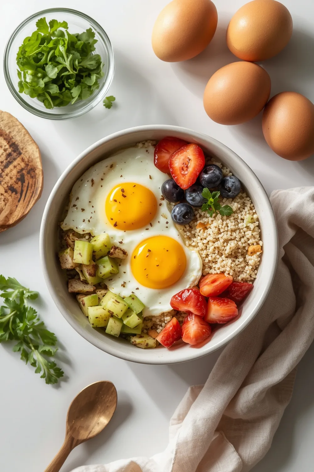 Healthy High Protein Breakfast Bowls: 2 Delicious Servings 1 Healthy High Protein Breakfast Bowls with Quinoa and Eggs