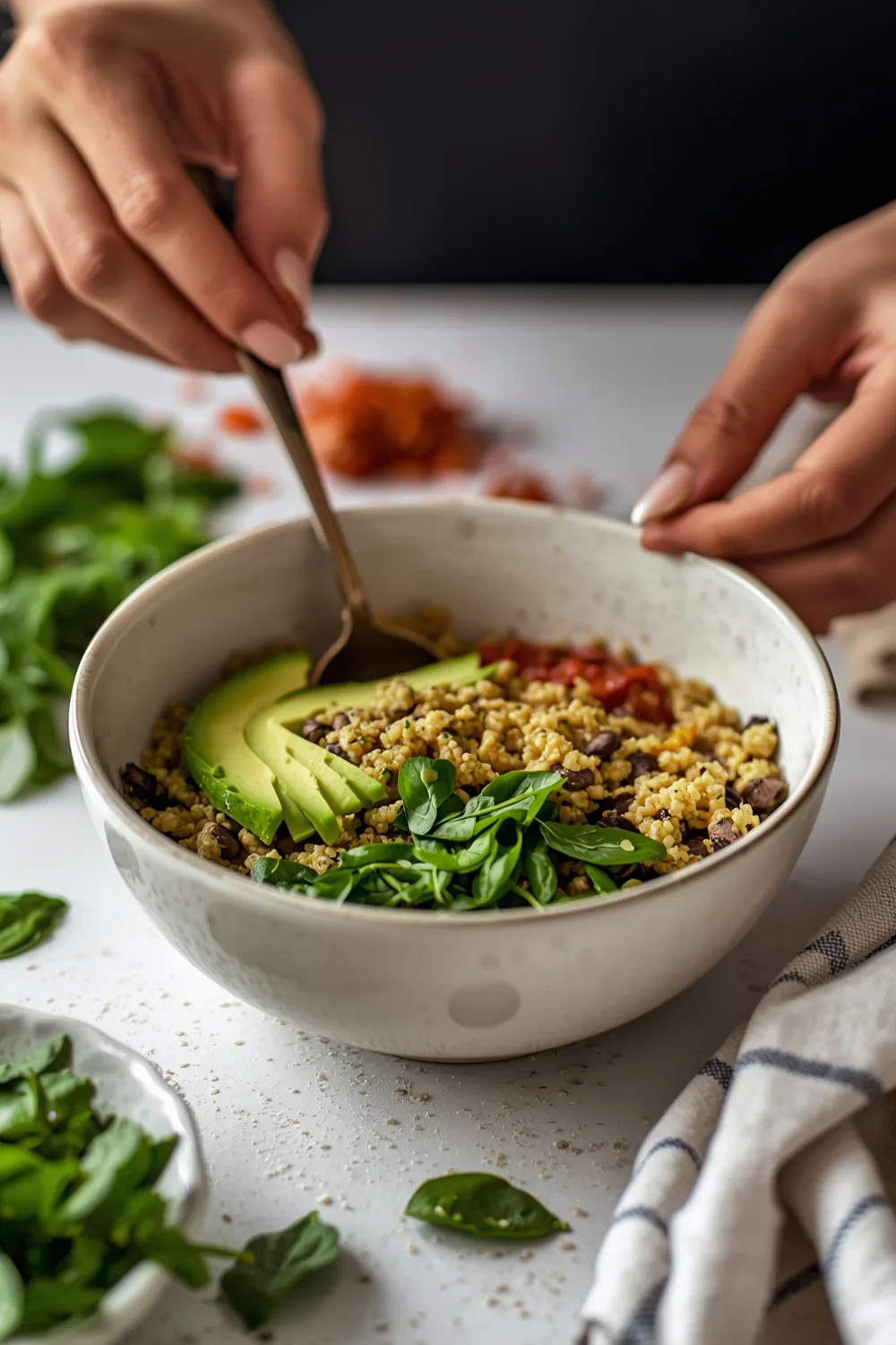 Nourishing Quinoa Breakfast Bowl with Avocado and Spinach