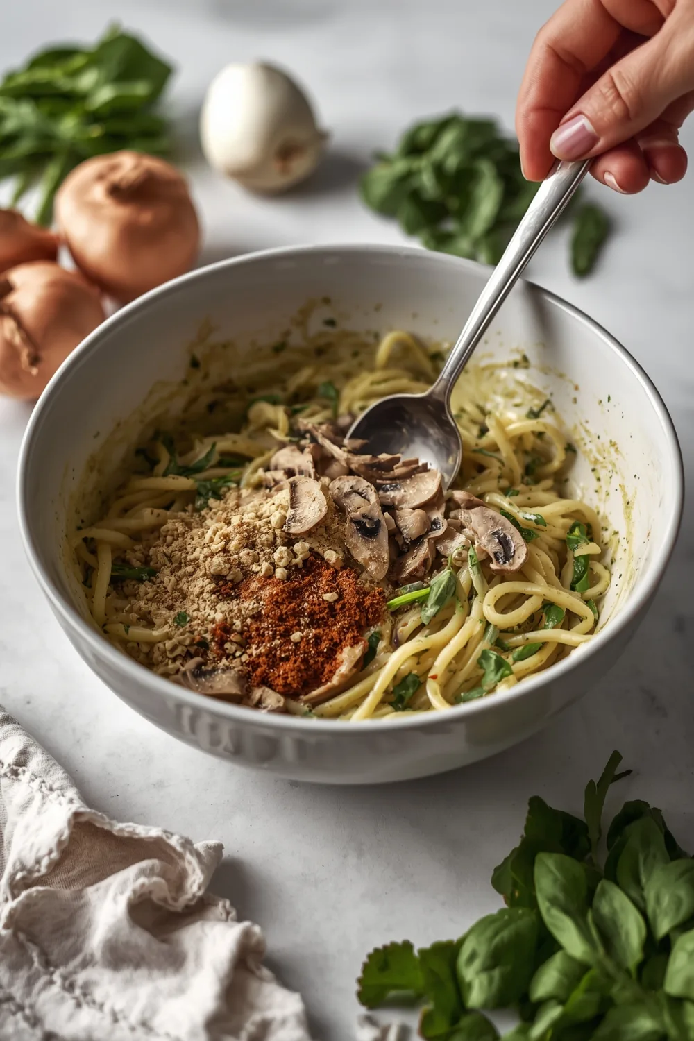 Easy 25 Minute Creamy Mushroom Spinach Pasta