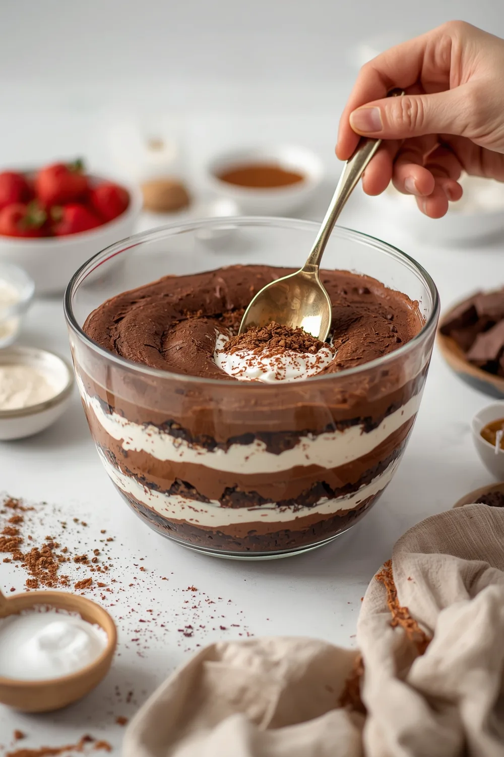 Irresistible Easy Chocolate Brownie Trifle Recipe – 8 Servings 2 Easy Chocolate Brownie Trifle with Whipped Cream Layers