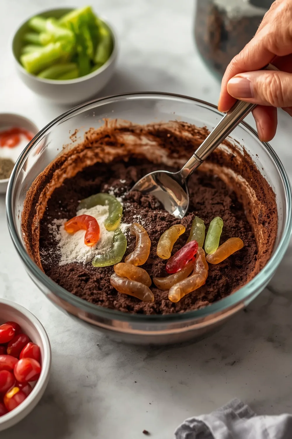 Easy No Bake Chocolate Dirt Cake with Gummy Worms