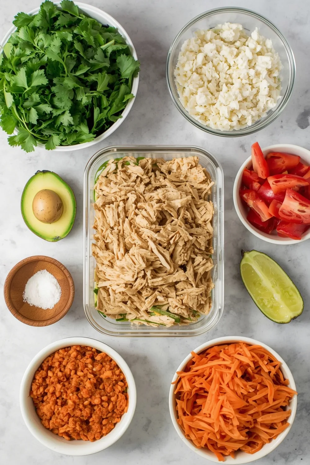Easy Shredded Chicken Tacos and Rice Bowl Meal Prep