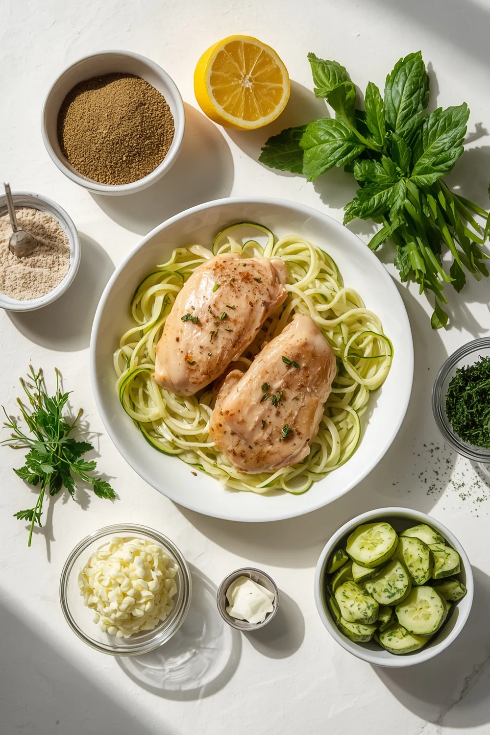 Healthy Lemon Herb Chicken with Zucchini Noodles