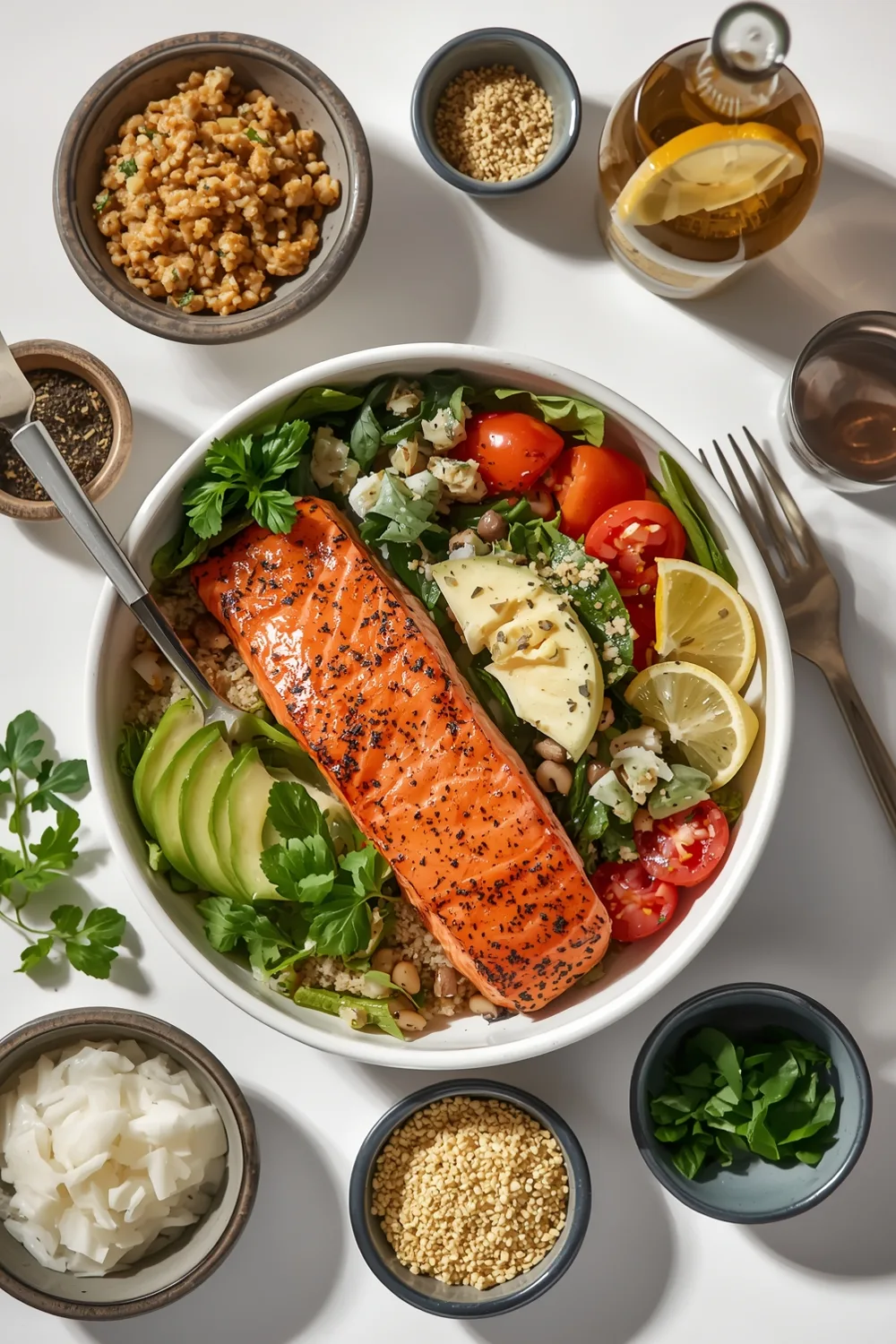 Delicious Easy Mediterranean Salmon Bowl with Quinoa – 4 Servings 1 Easy Mediterranean Salmon Bowl with Quinoa