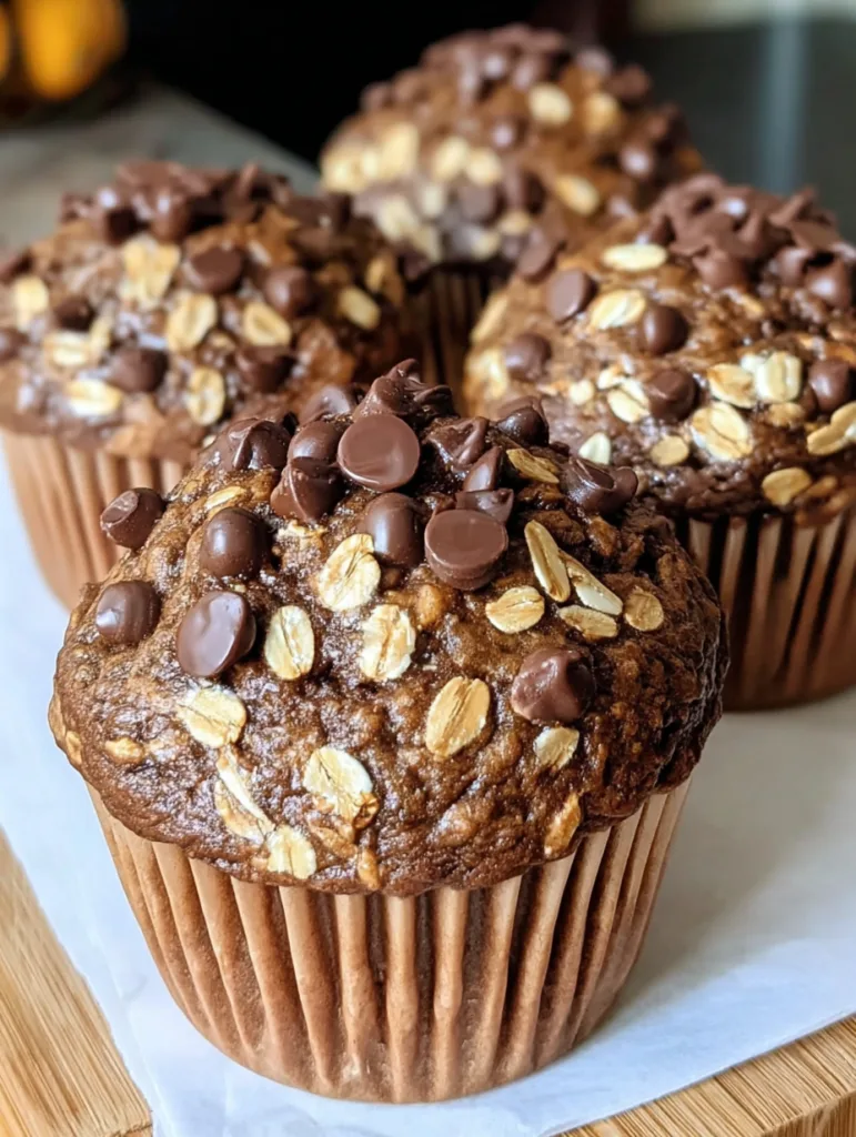 Greek Yogurt Chocolate Banana Oatmeal Muffins