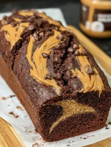 Healthy Banana Chocolate “Protein Swirl” Bread with Peanut Butter Ribbons