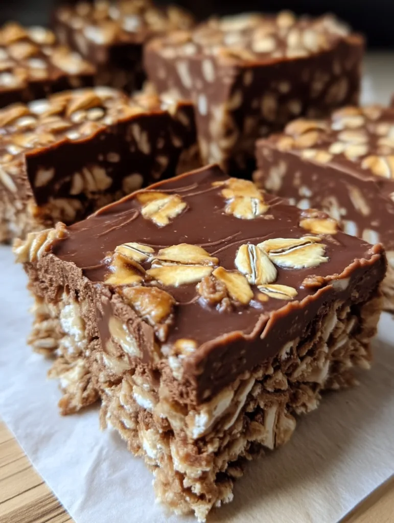 No-Bake Greek Yogurt Peanut Butter Chocolate Oat Crunch Bars