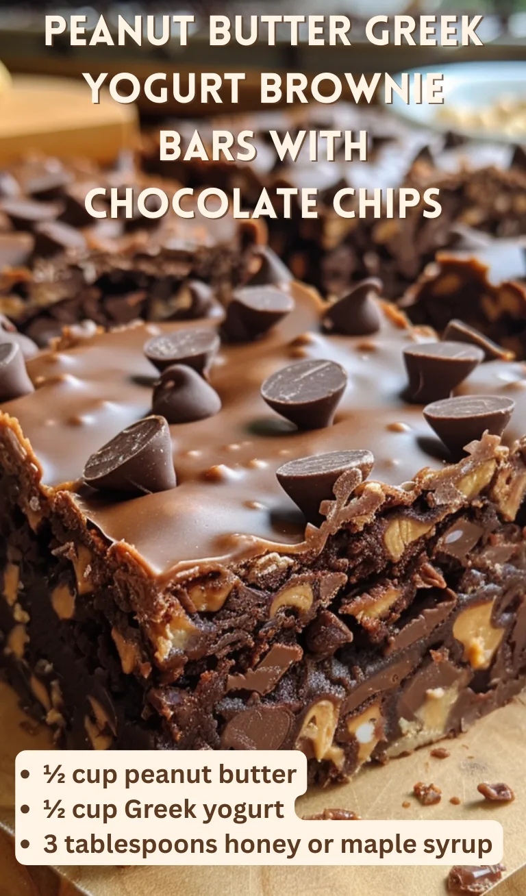 No-Bake Peanut Butter Greek Yogurt Brownie Bars with Chocolate Chips (Incredibly Creamy & Guilt-Free!) 9 No-Bake Peanut Butter Greek Yogurt Brownie Bars with Chocolate Chips