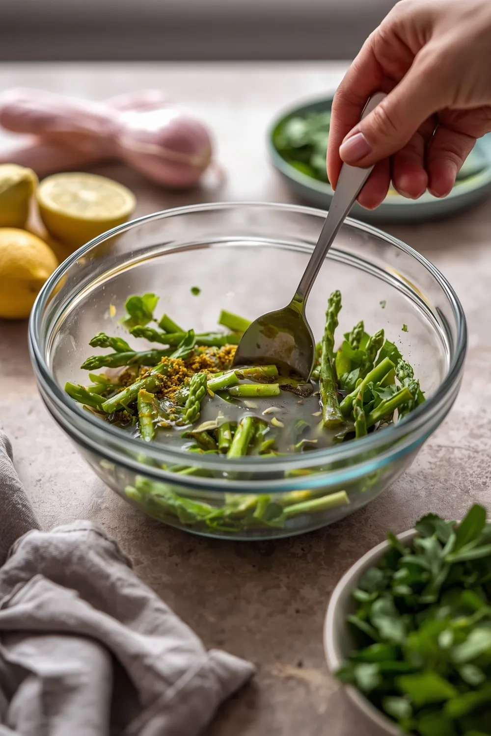 Delicious Easy Lemon Vinaigrette Asparagus Salad (4 Servings) 2 Easy Lemon Vinaigrette Asparagus and Spring Greens Salad