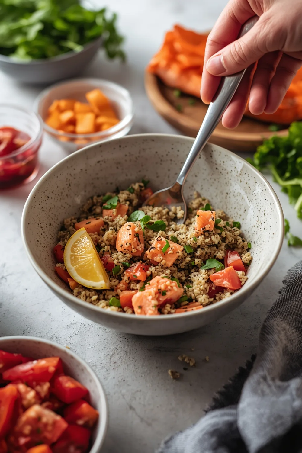 Delicious Easy Mediterranean Salmon Bowl with Quinoa – 4 Servings 2 Easy Mediterranean Salmon Bowl with Quinoa