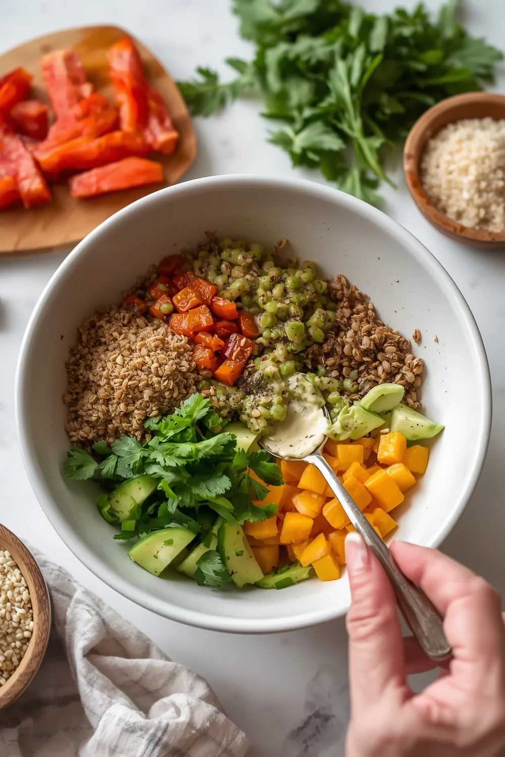 "Delicious Easy Roasted Vegetable Grain Bowl with Lemon Tahini" 2 Easy Roasted Vegetable Grain Bowl with Lemon Tahini