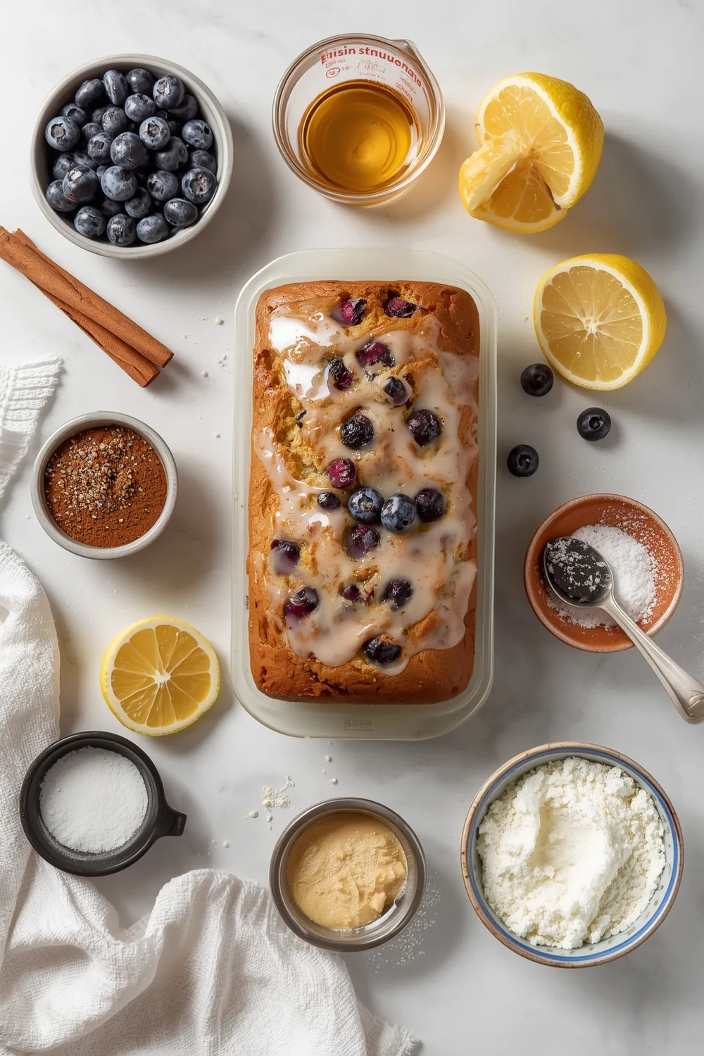 Moist Blueberry Bread with Lemon Glaze and Cinnamon