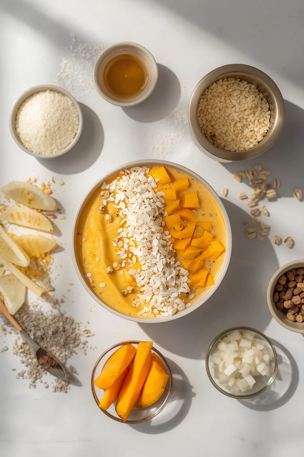 Delicious Tropical Mango Smoothie Bowl: 2 Easy Servings! 1 Tropical Mango Smoothie Bowl with Coconut Topping
