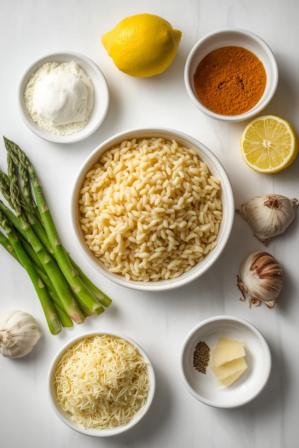 Lemon Garlic Creamy Orzo with Asparagus and Parmesan
