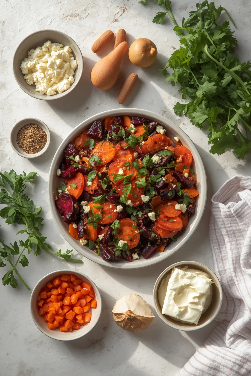 Healthy Roasted Beet and Carrot Salad with Feta Cheese