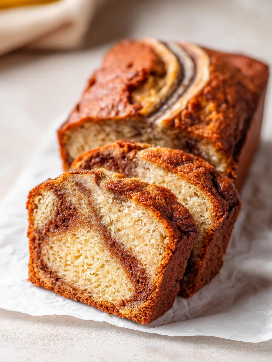 Soft & Moist Greek Yogurt Banana Bread with Cinnamon Swirl Slices
