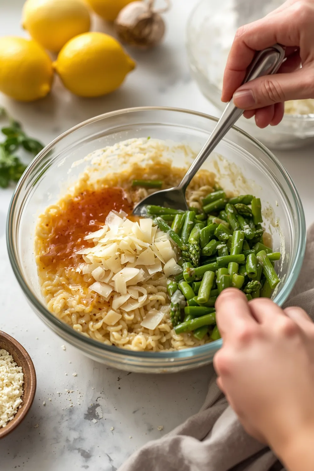 Lemon Garlic Creamy Orzo with Asparagus and Parmesan