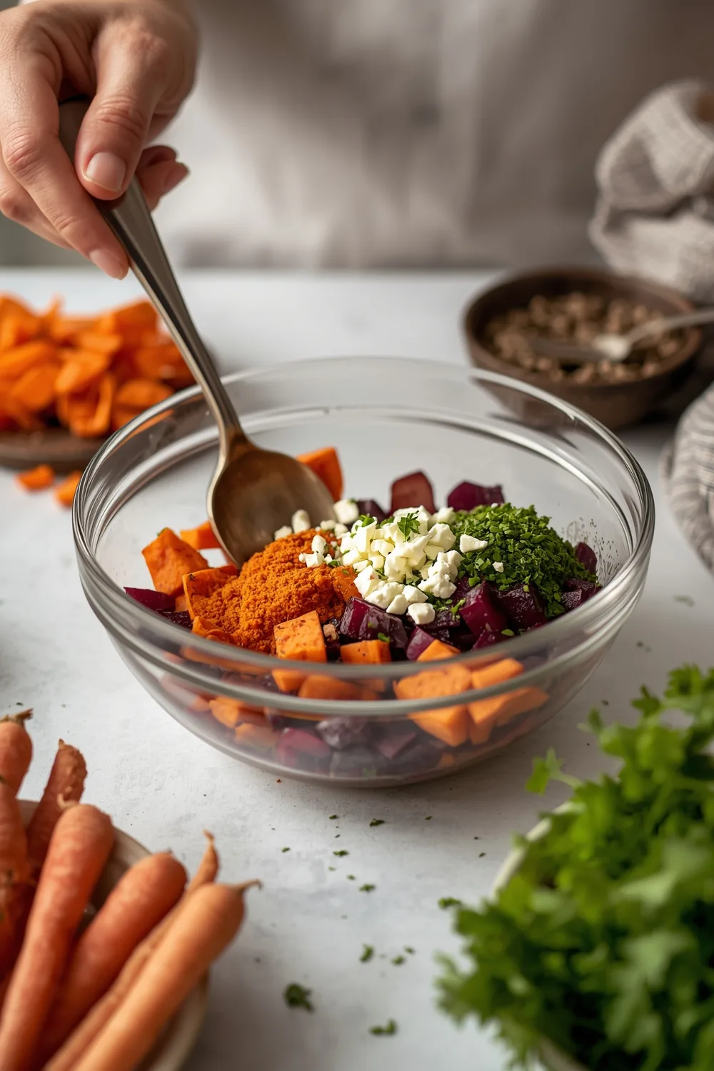 Healthy Roasted Beet and Carrot Salad with Feta Cheese