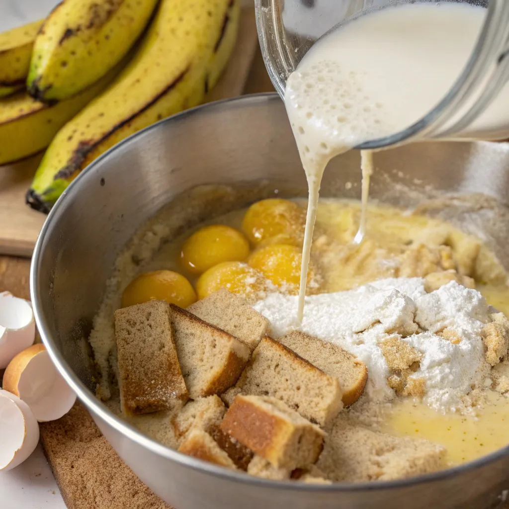 Warm Banana Bread Pudding Cake