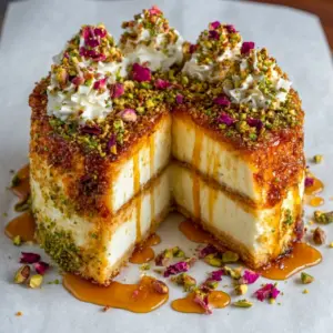 Honeyed Pistachio Baklava Cheesecake