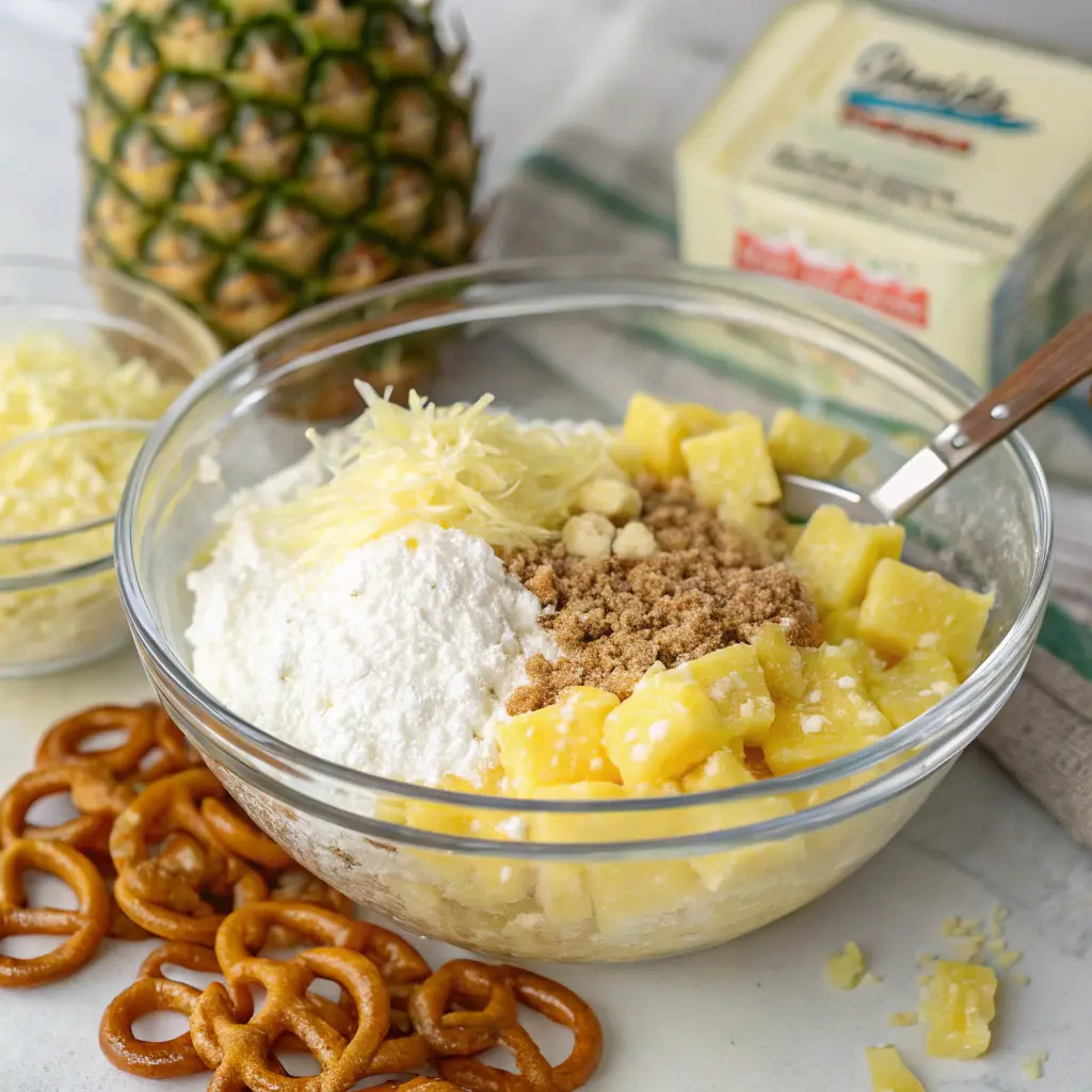 Pineapple Pretzel Salad Dump Cake