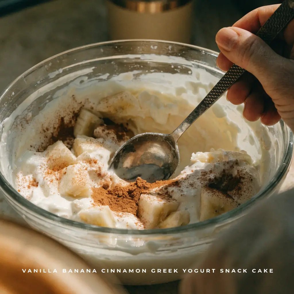 Vanilla Banana Cinnamon Greek Yogurt Snack Cake – Soft, Moist & Naturally Sweet