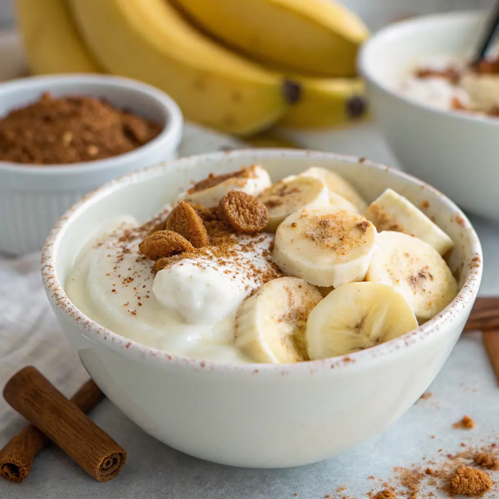 SOFT VANILLA GREEK YOGURT BANANA CINNAMON SNACK CAKE WITH MELTED PEANUT BUTTER DRIZZLE