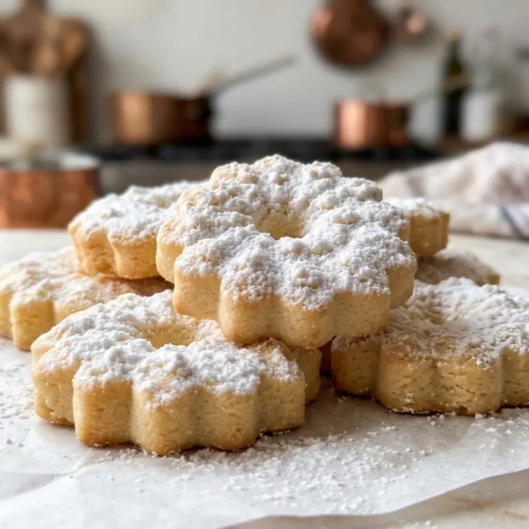 A stack of Italian Shortbread Cookies dusted with powdered sugar