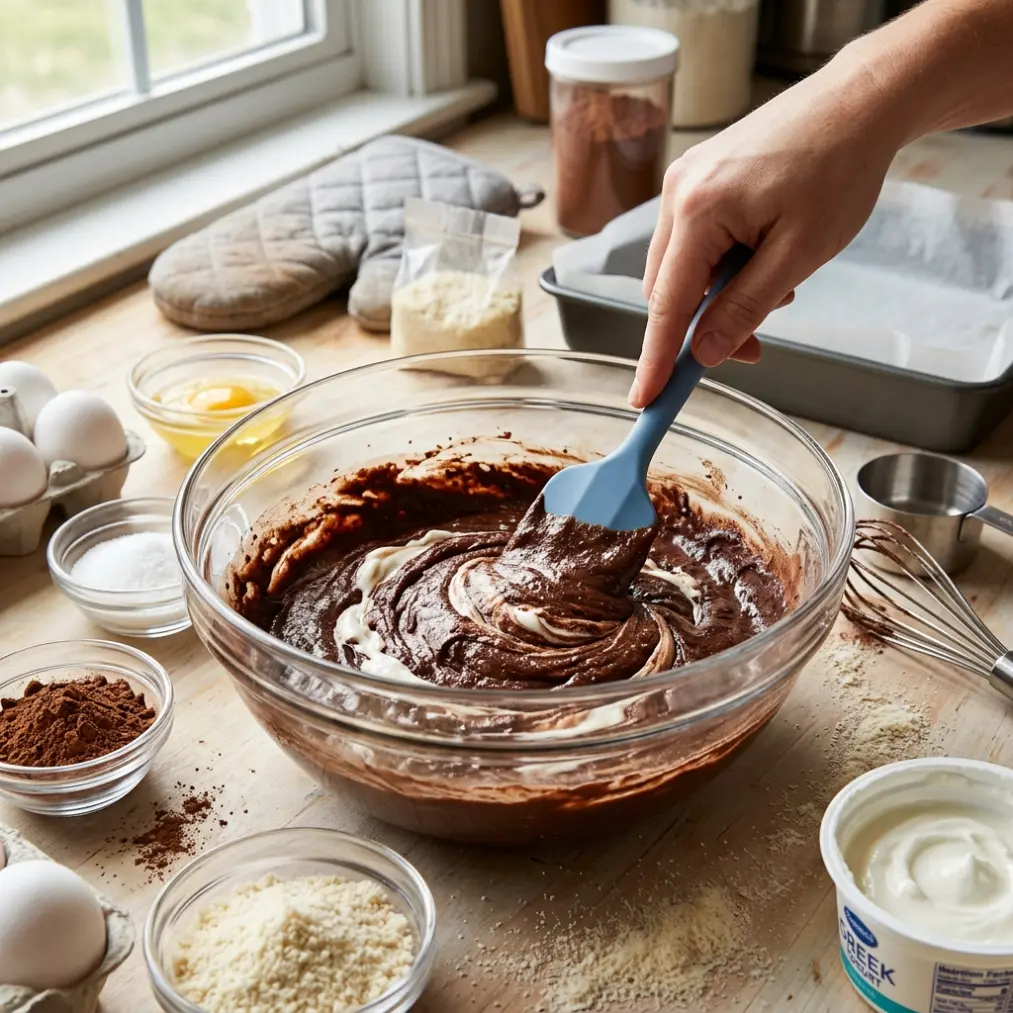 Zero Carb Keto Greek Yogurt Brownie 8 Sliced Zero Carb Keto Greek Yogurt Brownies showing a fudgy, gooey center