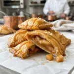 Caramel Apple Hand Pies with a caramel drizzle, one cut open to show the apple filling