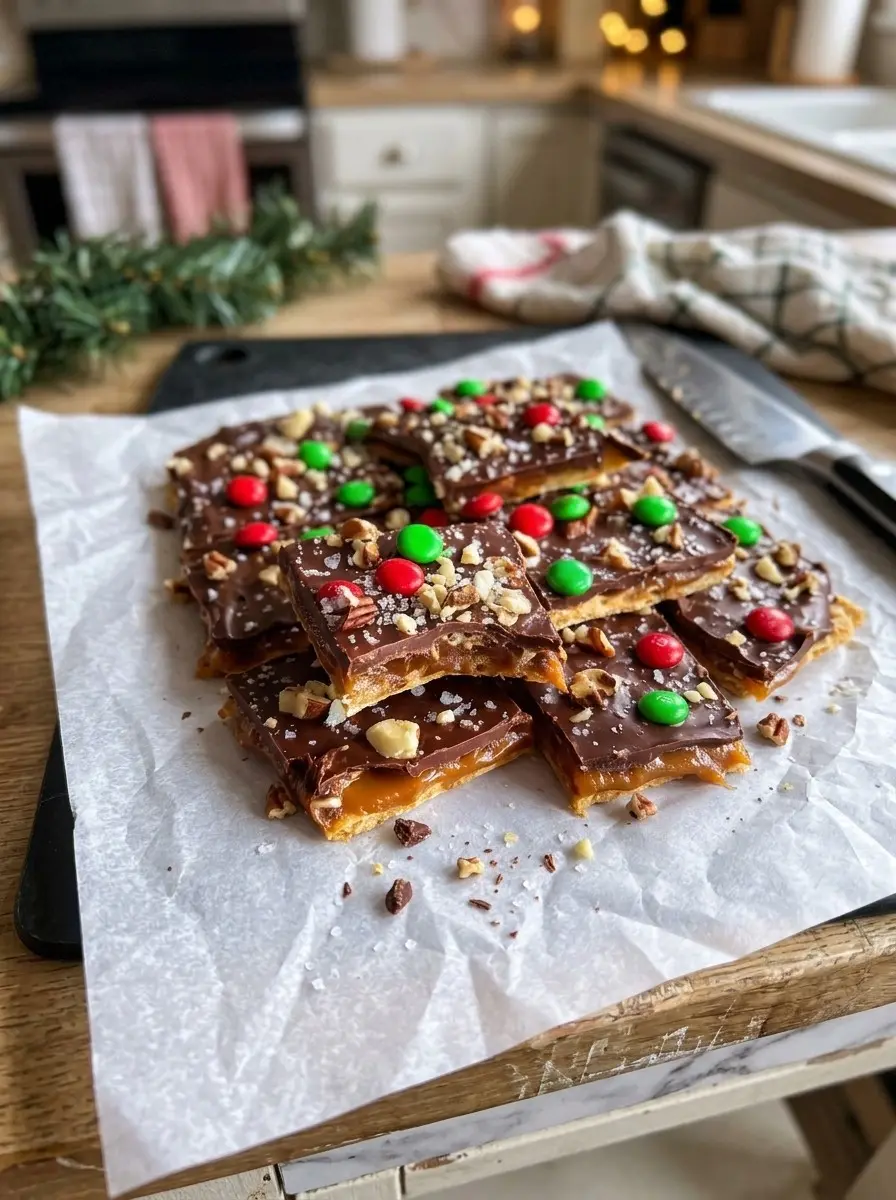 Christmas crack saltine toffee broken into pieces