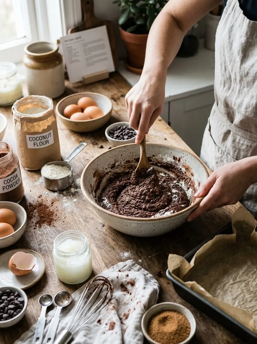Coconut Flour Brownies 5 Mixing coconut flour brownie batter