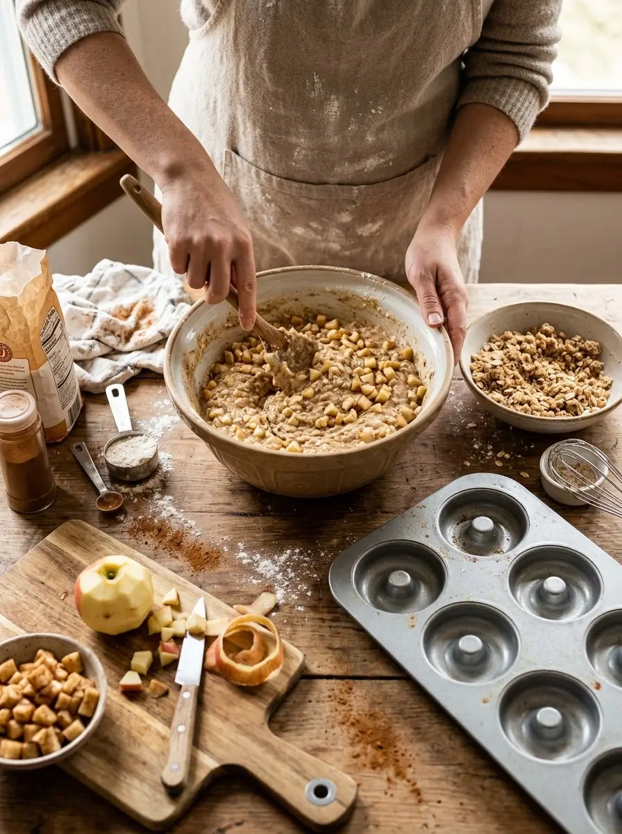 Easy Baked Apple Crumb Donuts 5 Mixing batter for baked apple crumb donuts