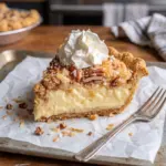 Old fashioned sawdust pie sliced on a plate