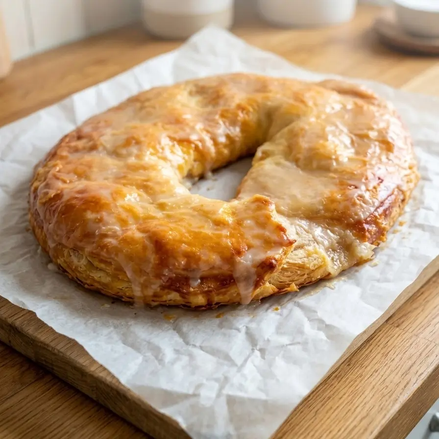 Wisconsin apple kringle with powdered sugar glaze